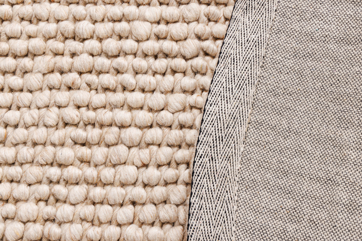 Design Teppich WOOL 150cm beige rund Wolle Handarbeit