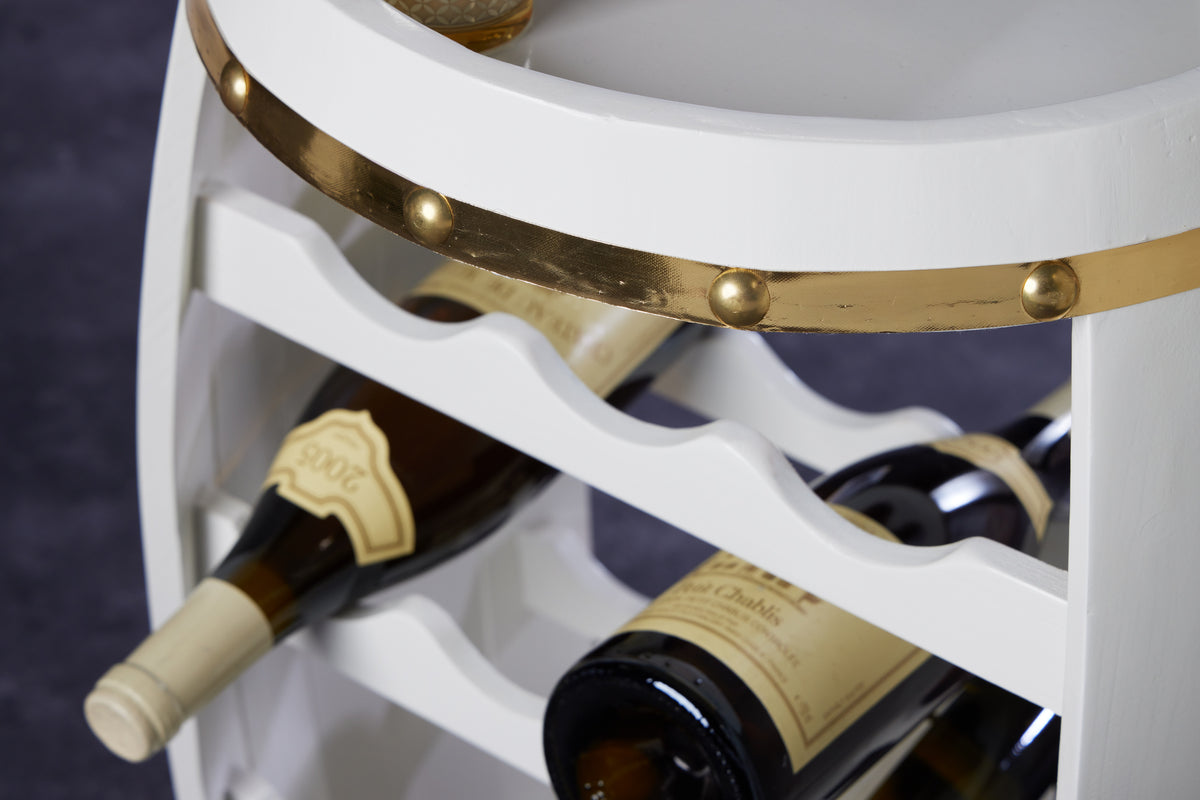 BODEGA WHITE Design Weinfass 65cm weiß gold Pinie Flaschenregal 14 Flaschen