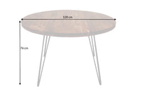 SCORPION round dining table 120cm natural acacia solid wood hairpin legs retro design