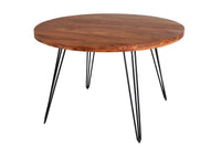 SCORPION round dining table 120cm natural acacia solid wood hairpin legs retro design