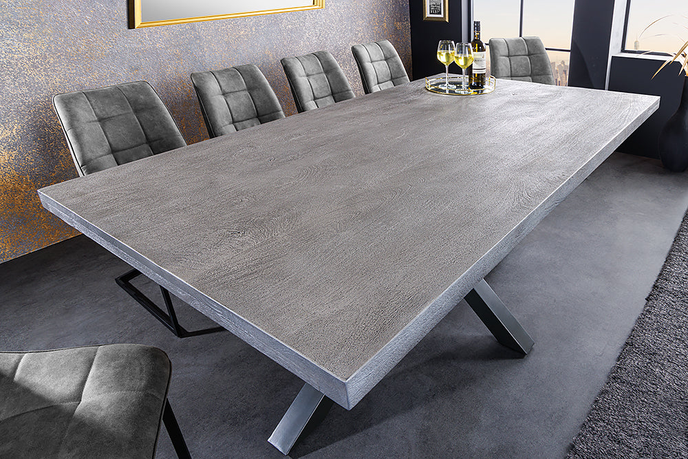 GALAXIE Solid industrial dining table 200cm gray anthracite mango wood sandblasted metal