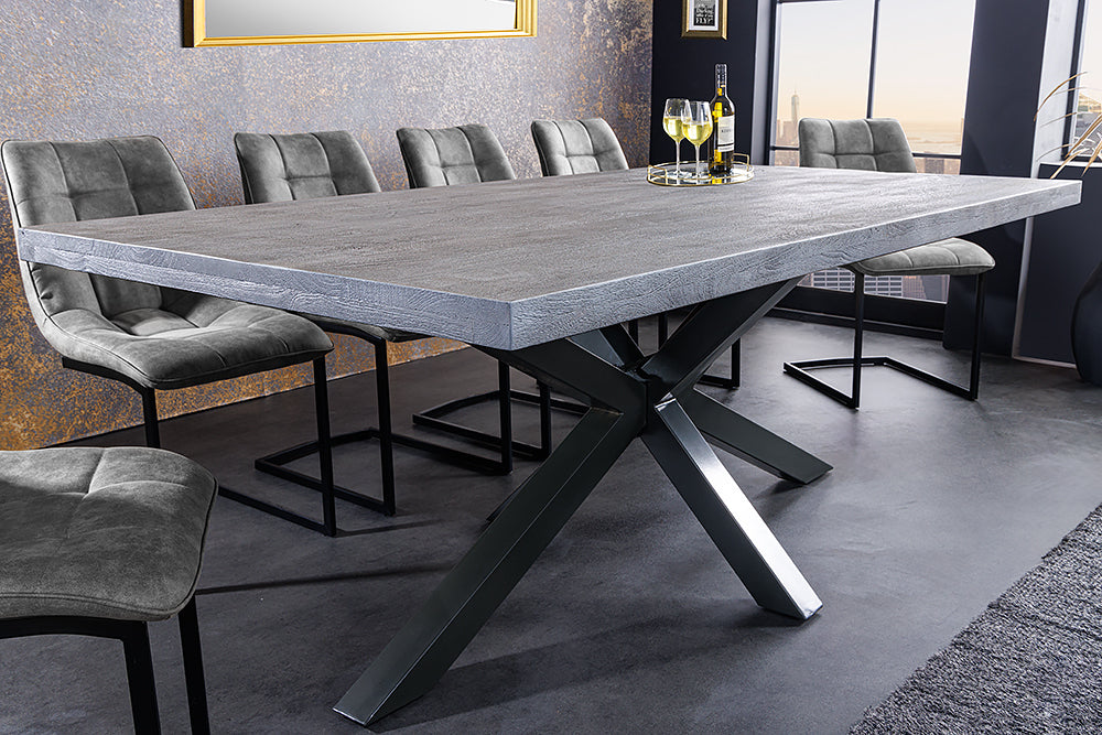 GALAXIE Solid industrial dining table 200cm gray anthracite mango wood sandblasted metal