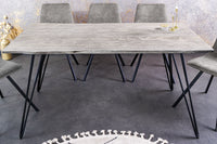 SCORPION Massivholz Esstisch 140cm grau Akazie Baumkante schwarze Metallbeine Hairpin Legs