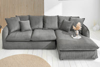 Großes Ecksofa HEAVEN 255cm grau Cord Federkern inkl. Kissen