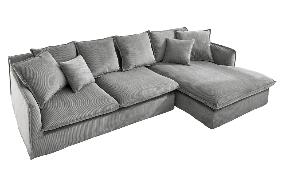 Großes Ecksofa HEAVEN 255cm grau Cord Federkern inkl. Kissen