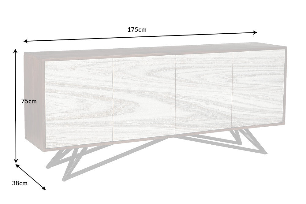 MOUNTAIN SOUL Massivholz Sideboard 175cm echter Naturstein weiß Akazie Marmor-Design