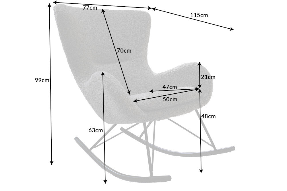 SCANDINAVIA SWING Design Schaukelstuhl greige Bouclé Sessel schwarz Metall