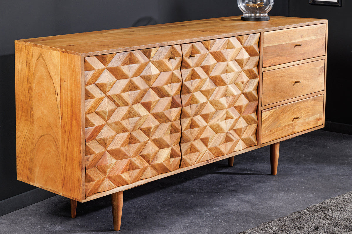 ALPINE Massivholz Sideboard 145cm natur Akazie Retro Design honey finish