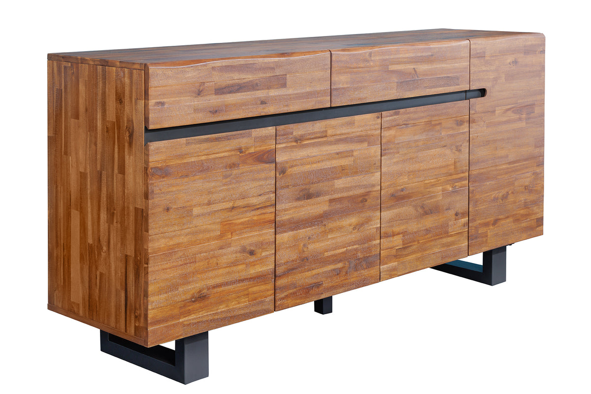 GENESIS Massives Sideboard 170cm braun geflammt Akazienholz Metall Industrial Design