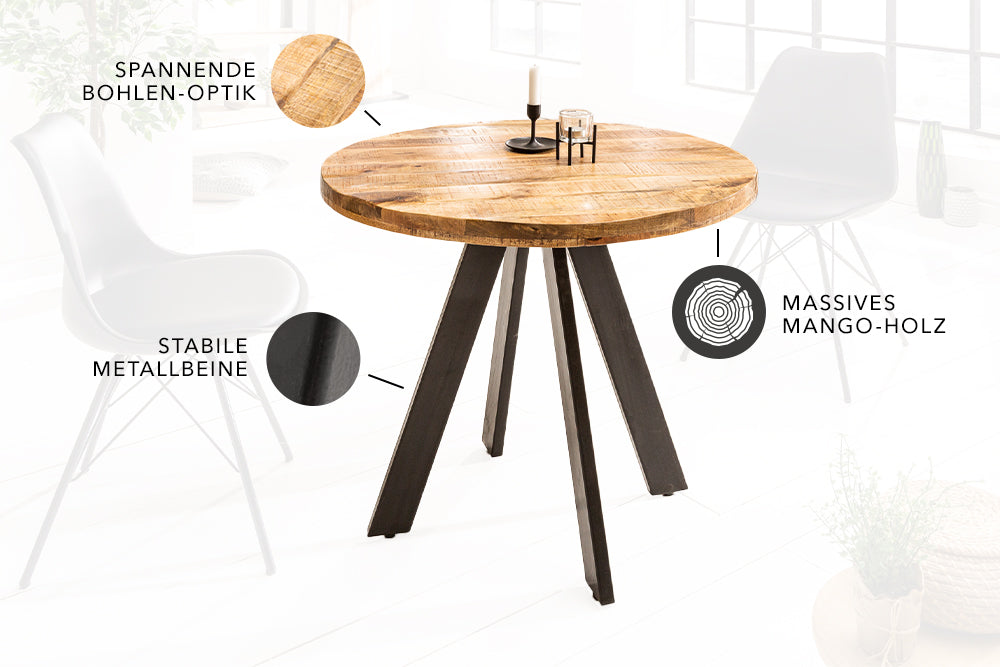 IRON CRAFT Solid dining table 80cm round natural mango wood