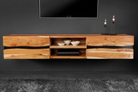 AMAZONAS hanging TV lowboard 160cm natural acacia solid wood tree edge metal black