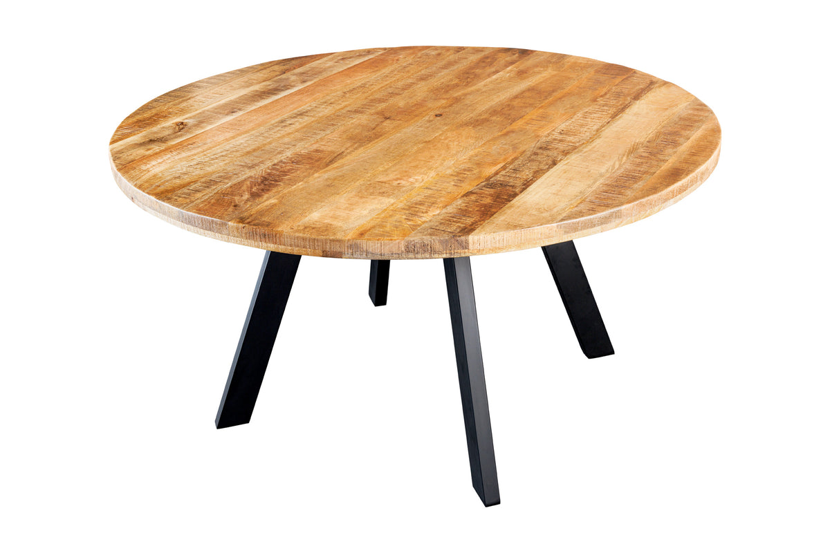 IRON CRAFT Solid dining table 145cm natural round mango wood metal industrial design