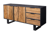 Massivholz Sideboard BARRACUDA 150cm Teak Mango schwarz Metall recycelt