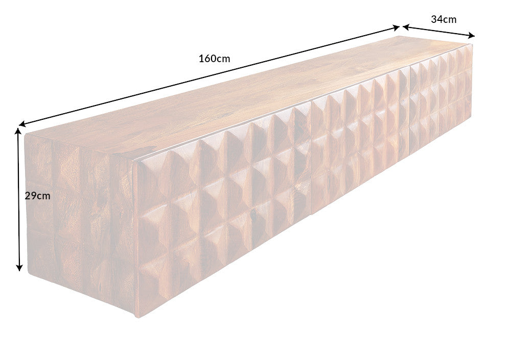 VULCANO Massivholz TV Lowboard 160cm hängend natur Mango