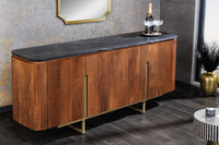 GATSBY Design Sideboard 160cm braun gold Mangoholz Marmor Metallgestell