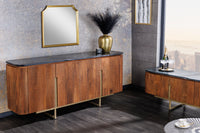 GATSBY Design Sideboard 160cm braun gold Mangoholz Marmor Metallgestell