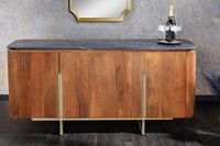 GATSBY Design Sideboard 160cm braun gold Mangoholz Marmor Metallgestell