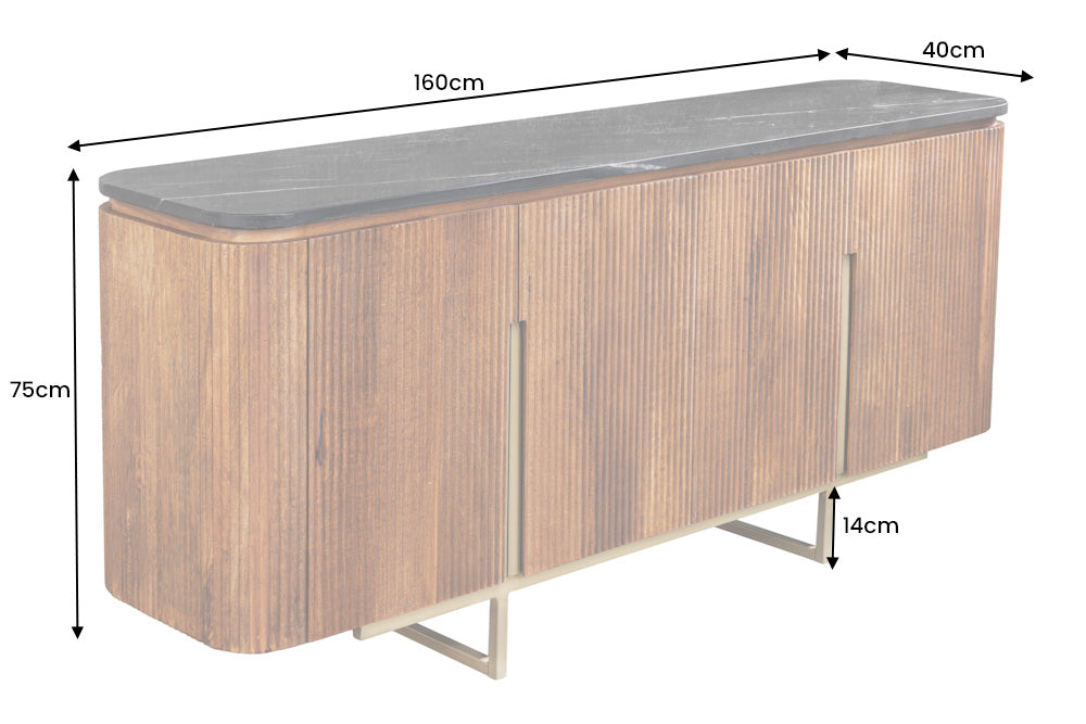 GATSBY Design Sideboard 160cm braun gold Mangoholz Marmor Metallgestell