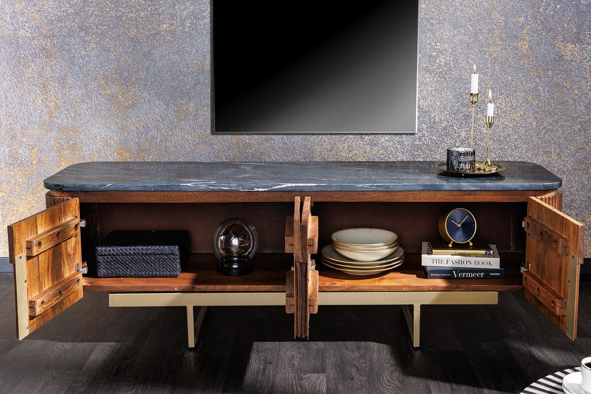 GATSBY Design TV Board 160cm brown matt gold mango wood retro