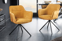 VERONA Drehbarer Stuhl senfgelb Samt Strukturstoff mit Armlehne Metallbeine schwarz