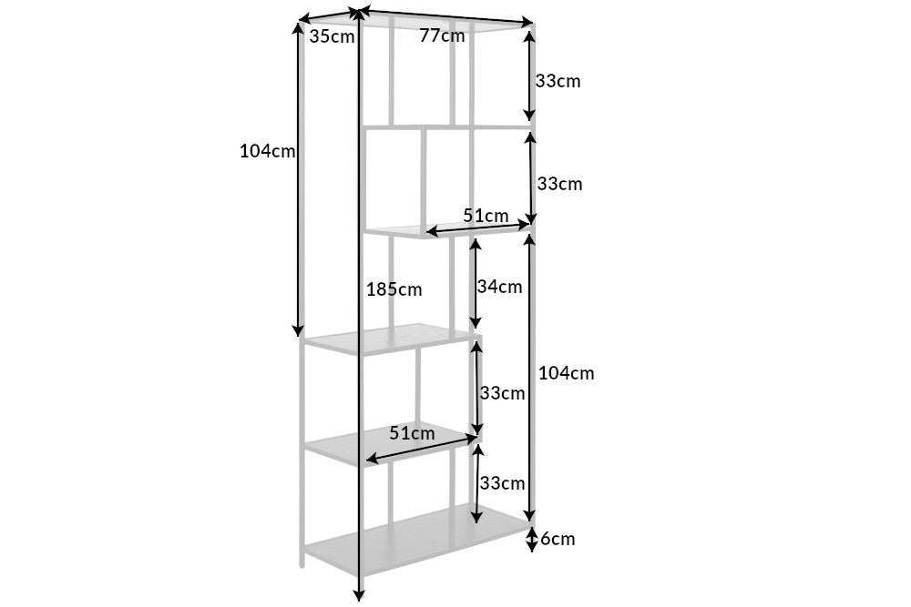 SNAKE Design shelf 165cm oak look bookcase with five shelves