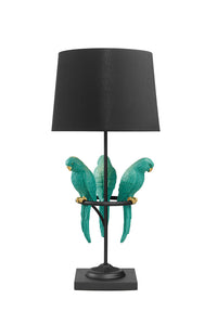 Design Tischlampe WILDLIFE 75cm schwarz türkis rund Papagei Skulpturen mit Marmor-Fuß