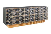 PIAZZA SAN MARCO Handgefertigtes Sideboard 180cm grau gold Mangoholz massiv 3D-Design