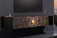 GOLDEN SUNSET Hängendes TV-Lowboard 160cm schwarz gold Mangoholz handmade