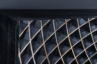 ILLUSION Sideboard 180cm schwarz Mangoholz Massivholz mit 3D Schnitzereien gold Eisen Metallgestell