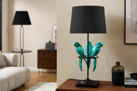 Design Tischlampe WILDLIFE 75cm schwarz türkis rund Papagei Skulpturen mit Marmor-Fuß