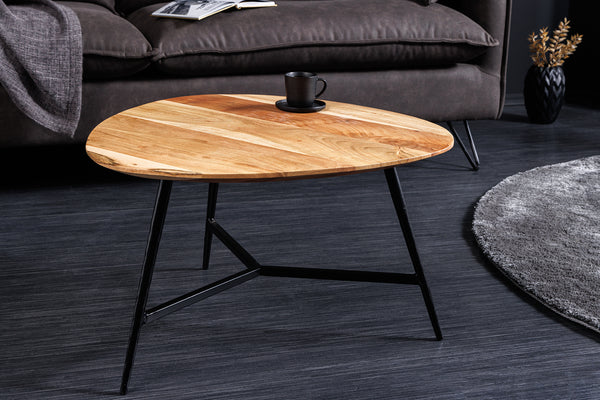 Massivholz Couchtisch BEAUTY BY NATURE dreieckig Metall schwarz