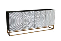 ZEN CIRCLES  Massives Sideboard 180cm weiß schwarz gold Mangoholz 3D-Design