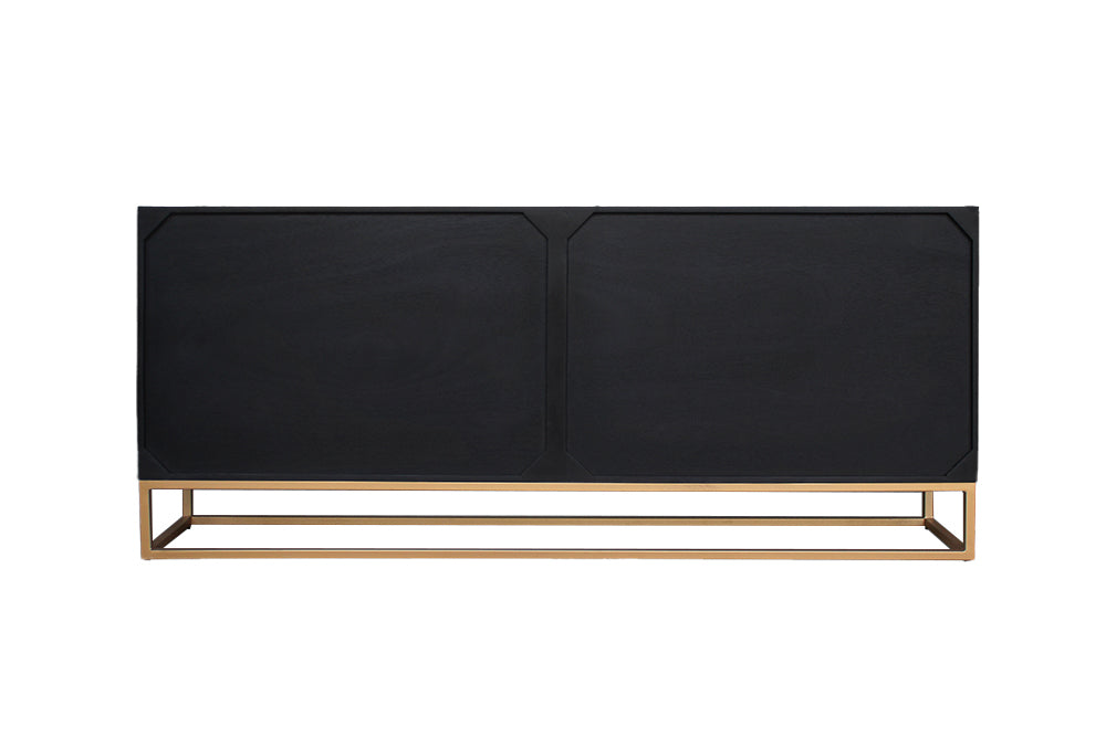 ZEN CIRCLES  Massives Sideboard 180cm weiß schwarz gold Mangoholz 3D-Design