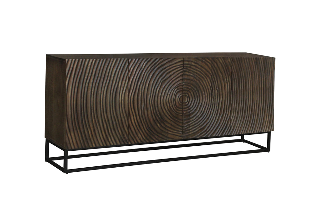 Massives Sideboard ZEN CIRCLES 180cm dunkelbraun Mangoholz 3D-Design