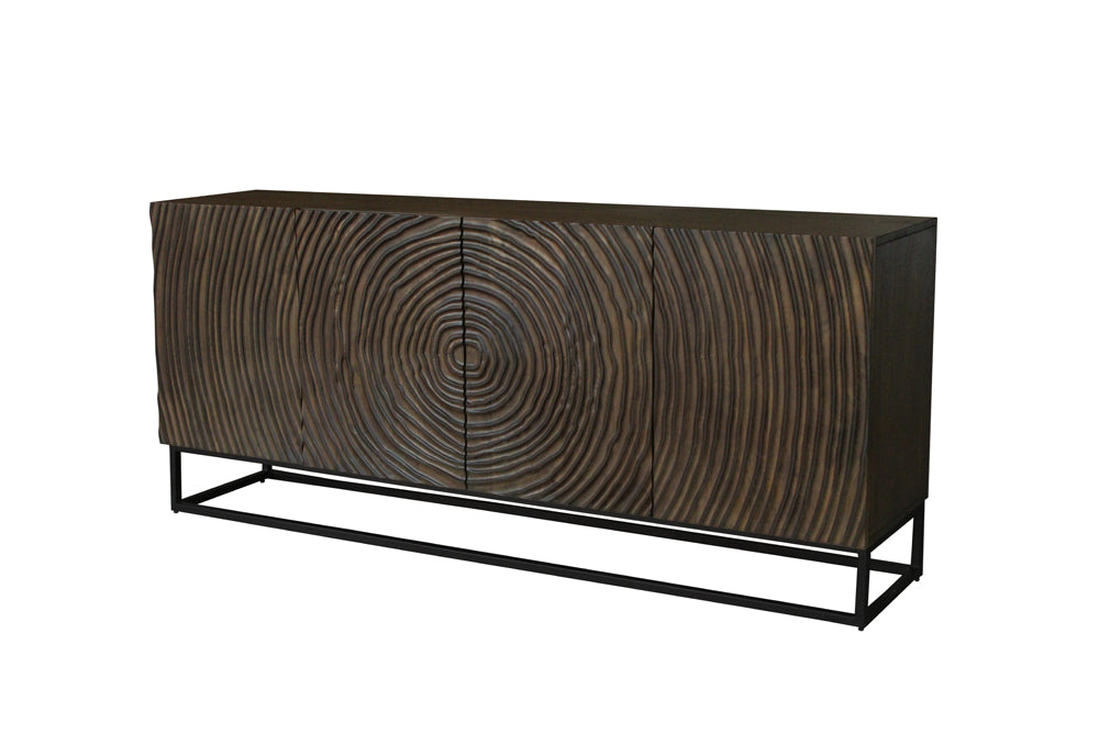 Massives Sideboard ZEN CIRCLES 180cm dunkelbraun Mangoholz 3D-Design