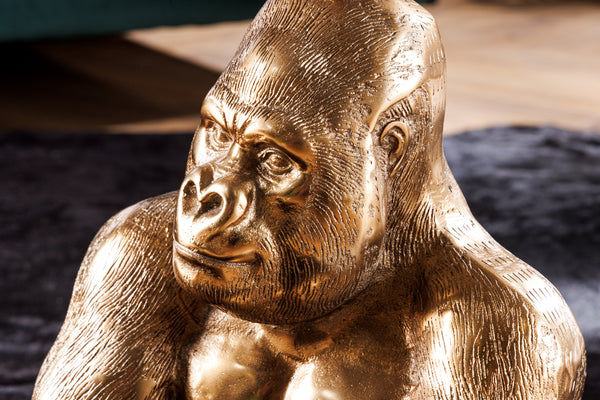 Runder Couchtisch WILDLIFE KONG 60cm gold Metall Glas Affenfigur Gorilla Skulptur handmade