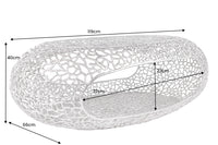 Handgearbeiteter Couchtisch ORGANIC 120cm silber Metall Blatt-Design mit Stauraum