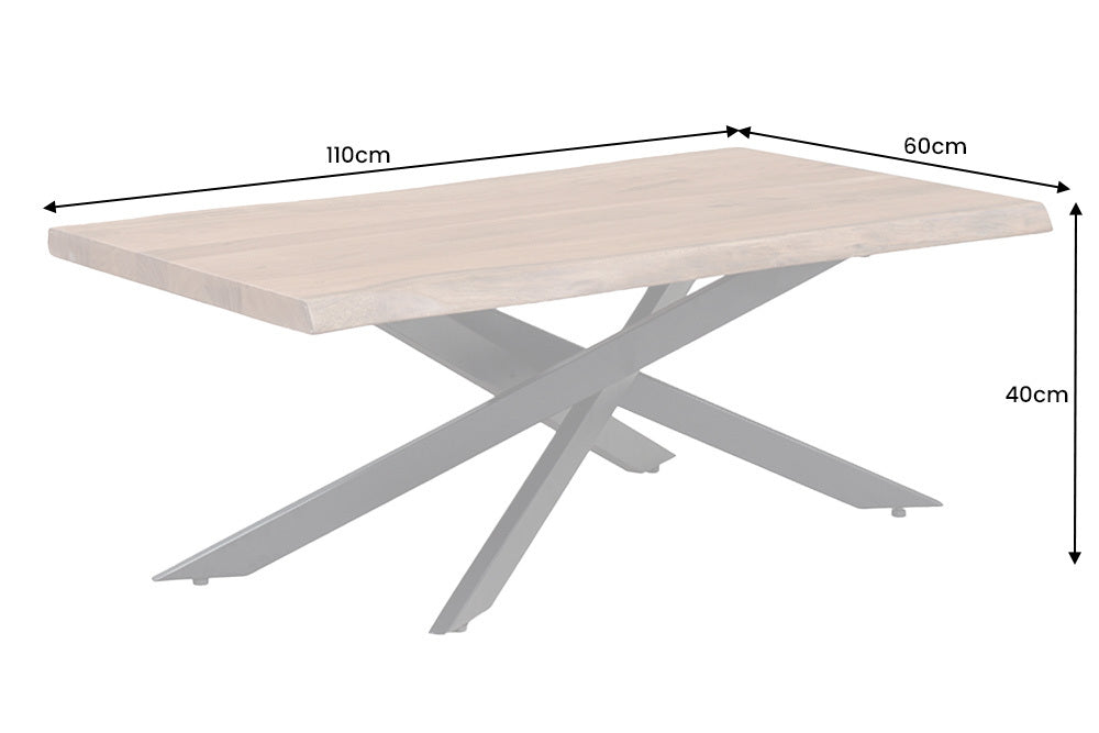 Massivholz Couchtisch MAMMUT 110cm Akazie schwarz 3,5cm Tischplatte Baumkante