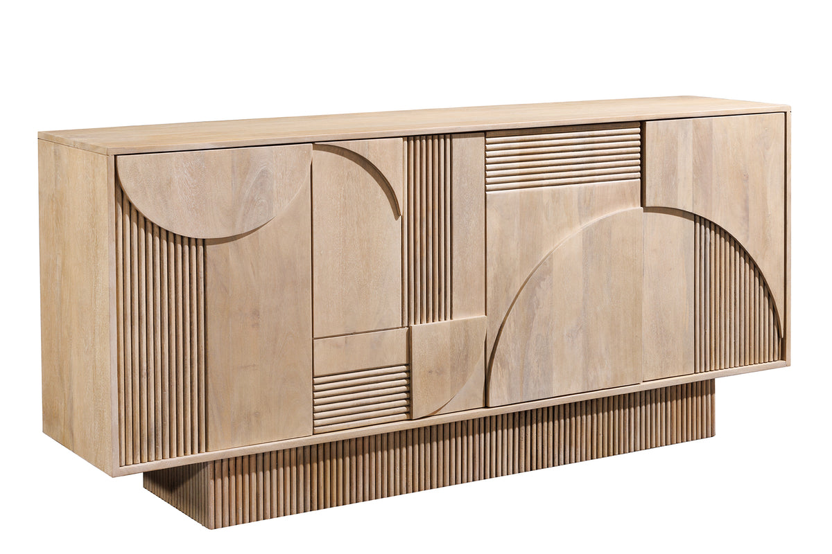 ART DECO Design Sideboard  170cm weiß gekälkt Mangoholz massiv 3D-Front