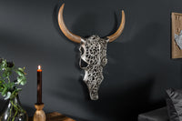 Extravagante Wanddekoration EXOTIC BULL 57cm silber Mangoholz Stierkopf