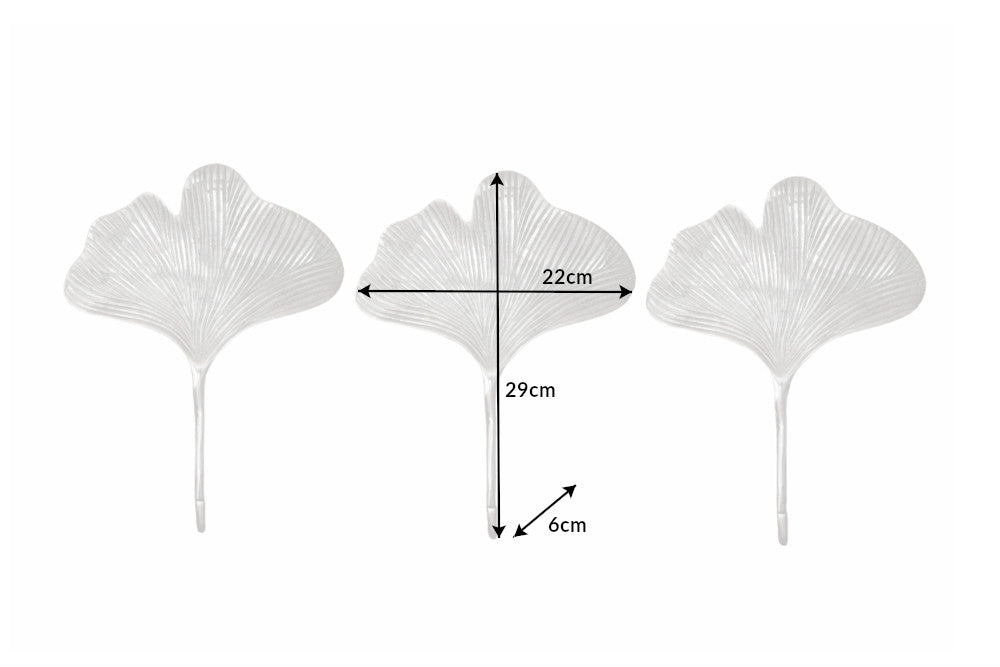 Dekoratives Kleiderhaken 3er Set GINKGO 30cm handmade Metall