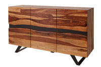 Massivholz Sideboard AMAZONAS 150cm braun Sheesham Baumkante schwarzes Metallgestell