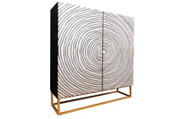 Massivholz Highboard ZEN CIRCLES 120cm weiß schwarz Mangoholz 3D-Design Metall gold