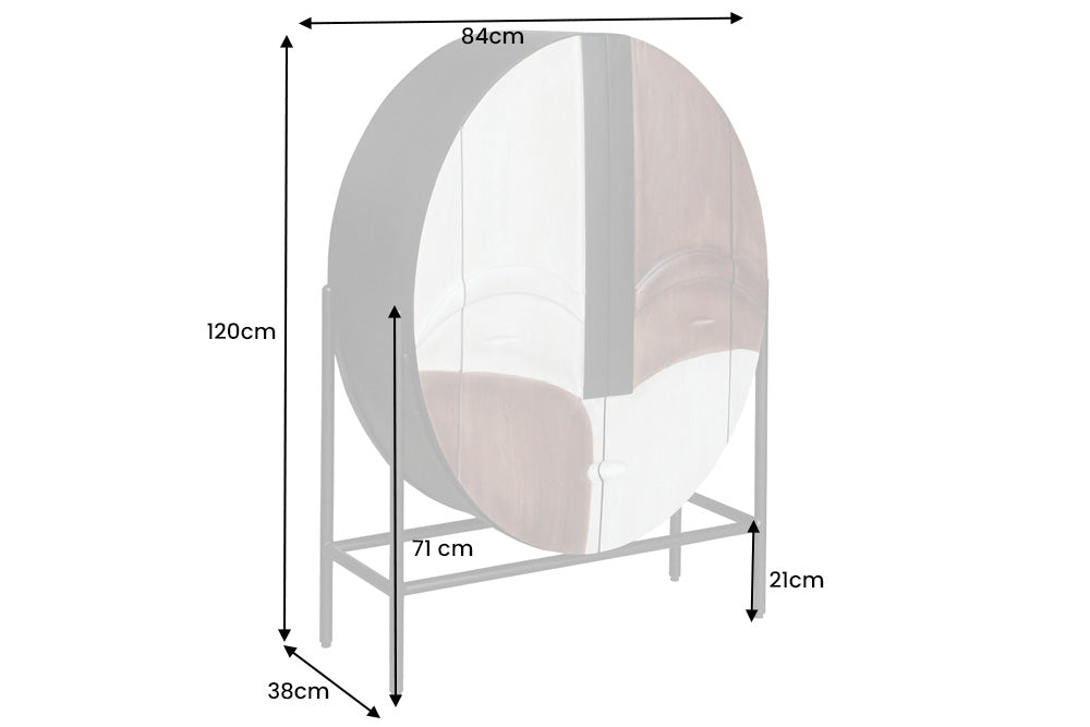 Massivholz Highboard VOODOO 120cm braun weiß schwarz Mangoholz oval Metallgestell