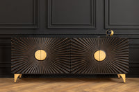 SOLARIS Massives Sideboard 180cm schwarz gold Mangoholz 3D-Design