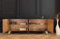 SOLARIS Massives Sideboard 180cm schwarz gold Mangoholz 3D-Design