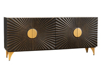 SOLARIS Massives Sideboard 180cm schwarz gold Mangoholz 3D-Design