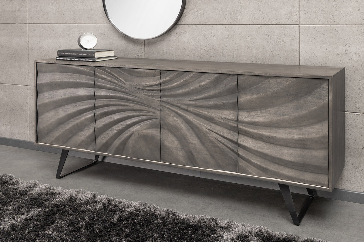 Massivholz Sideboard HURRICANE 175cm Akazie 3D-Design