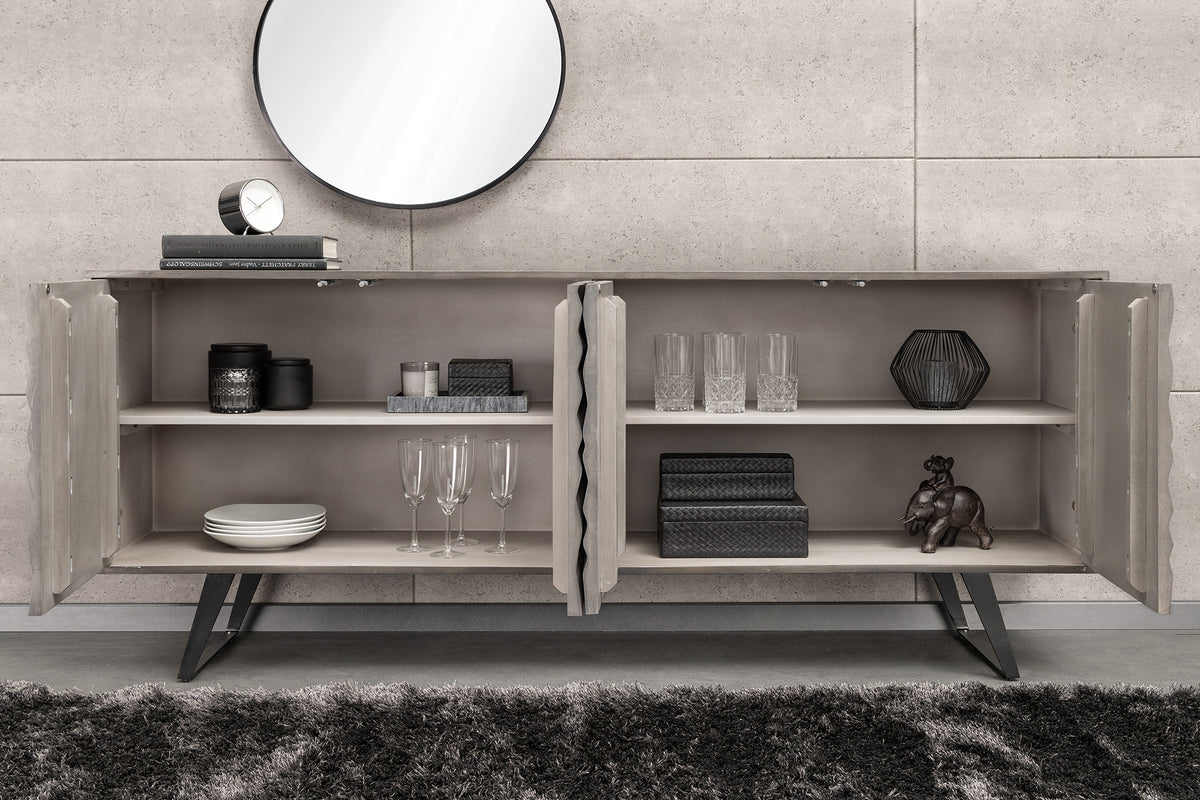 Massivholz Sideboard HURRICANE 175cm Akazie 3D-Design