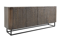 CROCO Handgefertigtes Sideboard 180cm Braun Mangoholz mit 3D Schnitzereien massiv schwarz Metall